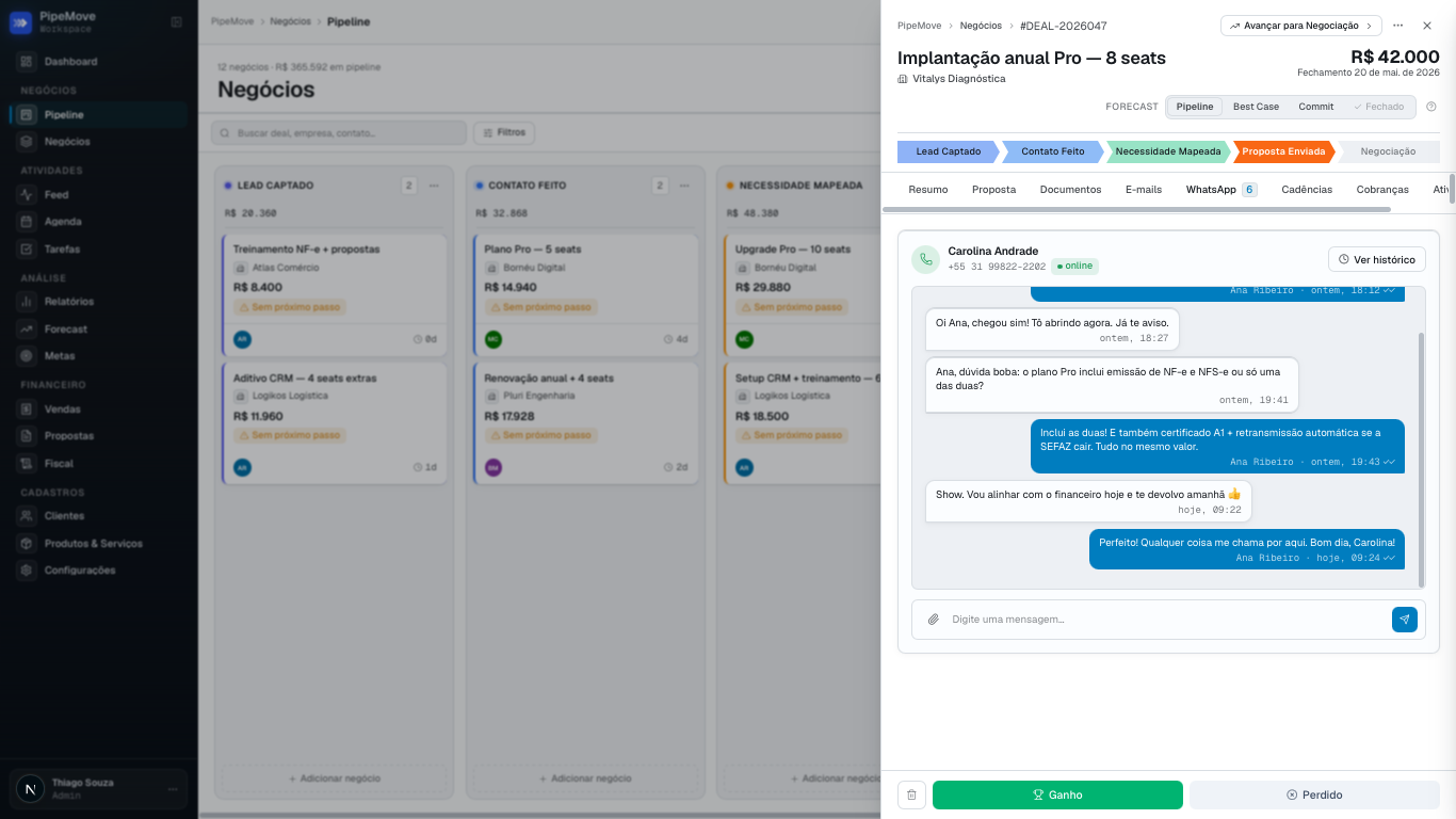 Prévia: WhatsApp integrado (em breve)